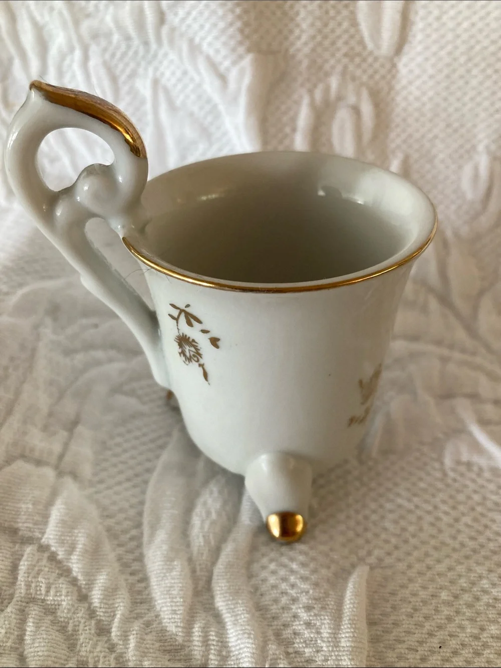 Porcelain Floral Footed Creamer in White with Gold Trim